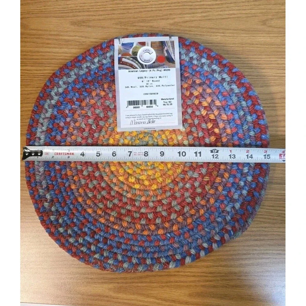 Capel American Legacy Braided Rug Primary Multi Color Chair Pad,Accent Rug 4 Pc
